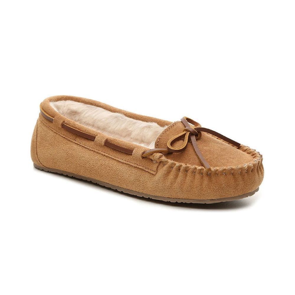 MINNETONKA CALLY TAN LEATHER SUEDE SLIPPERS 4036-size 10